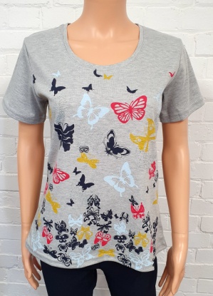 Claudia C Round Neck  Butterfly Print T-Shirt